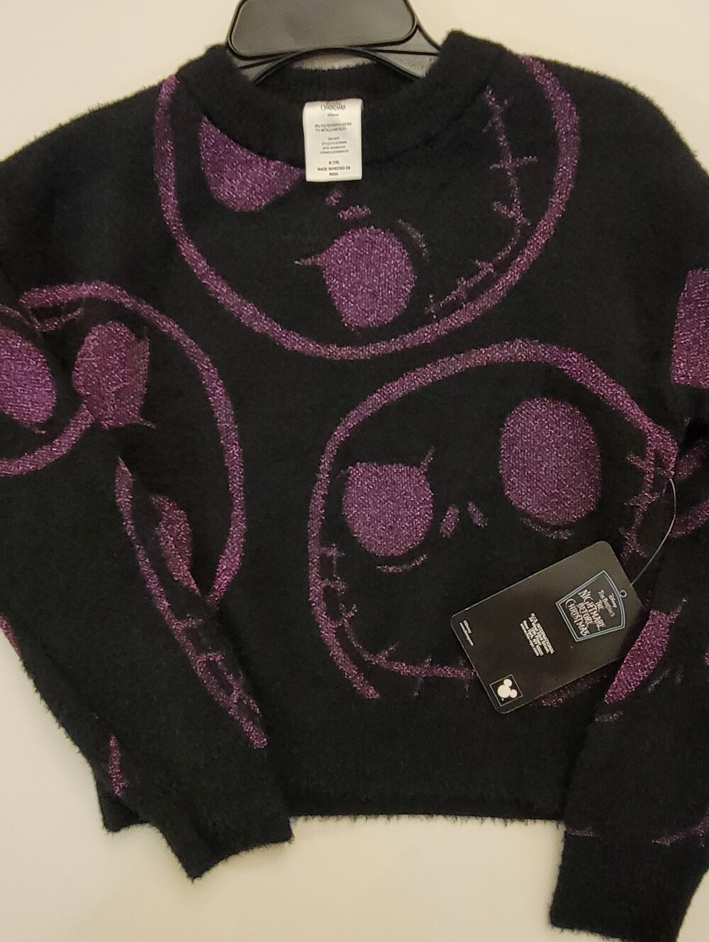 Disney Black Crewneck Sweater with Purple Jack Skulls